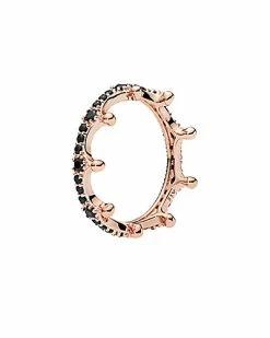 Pandora Rose Crystal Black Sparkling Crown Ring Women