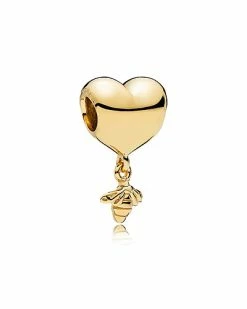 Pandora 14K Over Silver Heart & Bee Dangle Charm Women