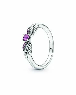 Pandora Moments Silver Crystal Angel Wing Ring Women
