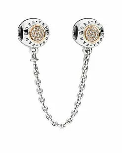 Pandora 14K & Silver Signature CZ Safety Chain Women