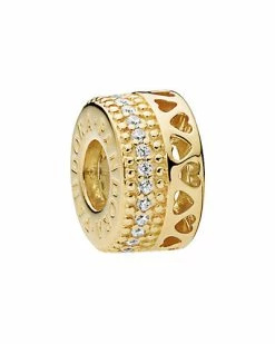 18K Over Silver CZ Hearts Of Pandora Charm Women