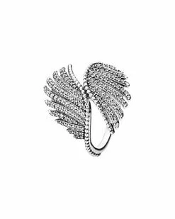 Pandora Silver CZ Majestic Feathers Ring Women