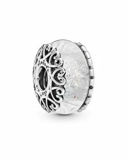 Pandora 14K Rose Gold Plated Glass Iridescent White Glass Charm Women