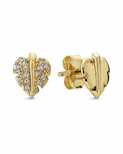 Pandora Shine 18K Plated CZ Leaf Studs Women