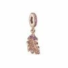 Pandora Moments 14K Rose Gold Plated CZ Oak Leaf Dangle Charm Women