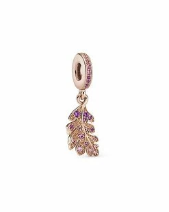 Pandora Moments 14K Rose Gold Plated CZ Oak Leaf Dangle Charm Women