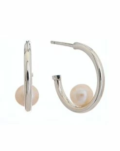 Pandora Silver Pearl Hoops Women