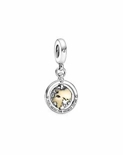 Pandora 14K & Silver CZ Spinning World Dangle Charm Women