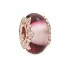 Pandora Moments 14K Rose Gold Plated Leaves Murano Glass Charm Women