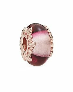 Pandora Moments 14K Rose Gold Plated Leaves Murano Glass Charm Women