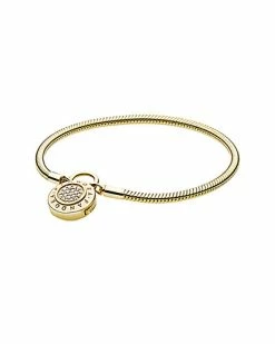 Pandora Charm Carrier Moments 18K Over Silver CZ Pave Snake Chain Bracelet Women