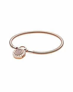 Pandora Rose Charm Carrier Moments 14K Rose Gold Pave Snake Chain Bracelet Women