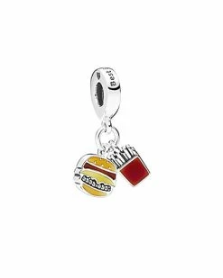 Pandora Moments Silver Enamel Burger & Fries Best Friends Dangle Charm Women