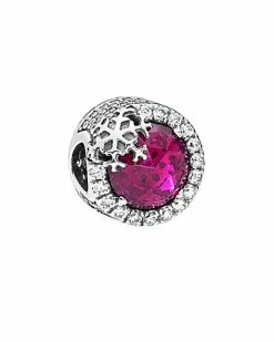 Pandora Silver CZ Sparkling Cerise Pink Crystal Snowflake Charm Women