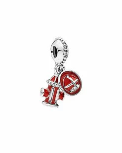 Pandora Moments Silver CZ & Enamel Fire Hydrant & Helmet Dangle Charm Women