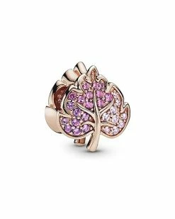 Pandora Moments 14K Rose Gold Plated Crystal Leaf Charm Women
