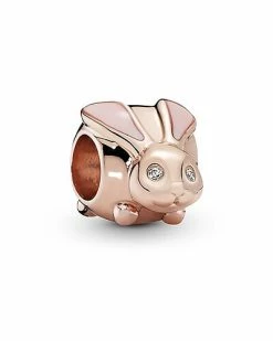 Pandora Moments 14K Rose Gold Plated & Silver CZ Bunny Rabbit Charm Women