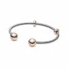 Pandora Moments 14K Rose Gold & Silver Bangle Bracelet Women