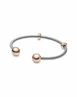 Pandora Moments 14K Rose Gold & Silver Bangle Bracelet Women