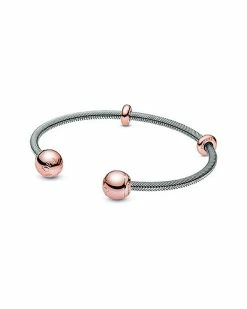 Pandora Moments 14K Rose Gold Plated & Silver Interchangeable End Cap Bangle Bracelet Women