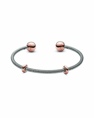 Pandora Moments 14K Rose Gold Plated & Silver Interchangeable End Cap Bangle Bracelet Women 2 Pandora Moments 14K Rose Gold Plated & Silver Interchangeable End Cap Bangle Bracelet Women - Image 2