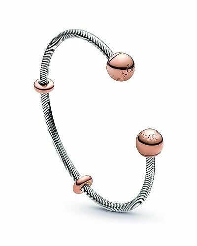 Pandora Moments 14K Rose Gold Plated & Silver Interchangeable End Cap Bangle Bracelet Women 3 Pandora Moments 14K Rose Gold Plated & Silver Interchangeable End Cap Bangle Bracelet Women - Image 3