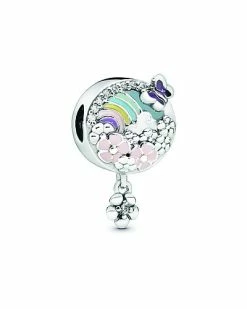 Pandora Moments Silver CZ Flower & Rainbow Charm Women