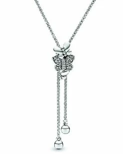 Pandora Moments Silver CZ Butterfly Y Necklace Women