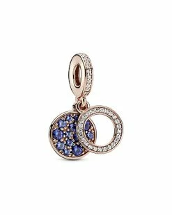 Pandora 14k Rose Gold Plated CZ Sparkling Blue Disc Double Dangle Charm Women