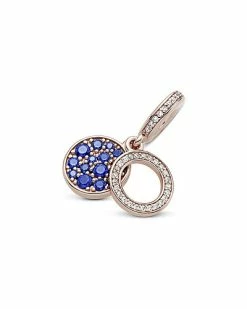 Pandora 14k Rose Gold Plated CZ Sparkling Blue Disc Double Dangle Charm Women -Pandora Sales Store 6030609465 RLLD 4