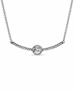 Pandora Silver CZ Round Sparkle Necklace Women