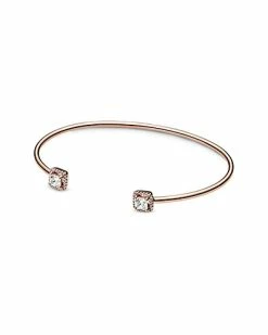 Pandora Rose 14K Rose Gold Plated CZ Square Sparkle Open Bangle Women