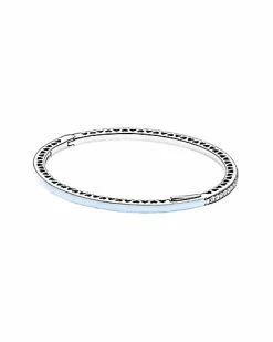 Pandora Sales Store 34 Pandora Silver CZ & Air Blue Enamel Radiant Hearts Bangle Women