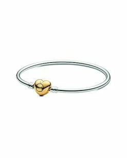 Pandora Moments Silver Shine Heart Bangle Bracelet Women