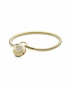 Pandora 14K Plated CZ Signature Padlock Bracelet Women