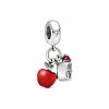 Pandora Disney Silver Enamel CZ Snow White Apple & Heart Dangle Charm Women