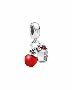 Pandora Disney Silver Enamel CZ Snow White Apple & Heart Dangle Charm Women