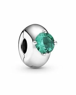 Pandora Silver CZ Green Round Solitaire Clip Charm Women
