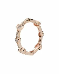 Pandora 14K Rose Gold Plated Pave Hearts Band Ring Women