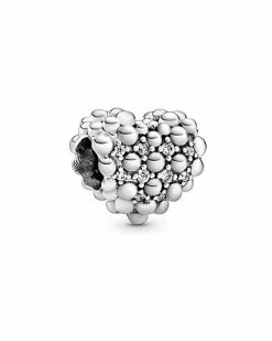 Pandora Silver CZ Beaded Sparkling Heart Charm Women