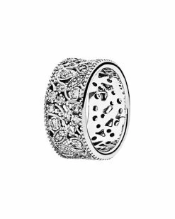 Pandora Sales Store 46 Pandora Shimmering Leaves Silver CZ Ring Women